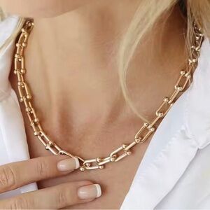 Elegant 18K Gold-Plated Stainless Steel Beaded Paperclip Necklace